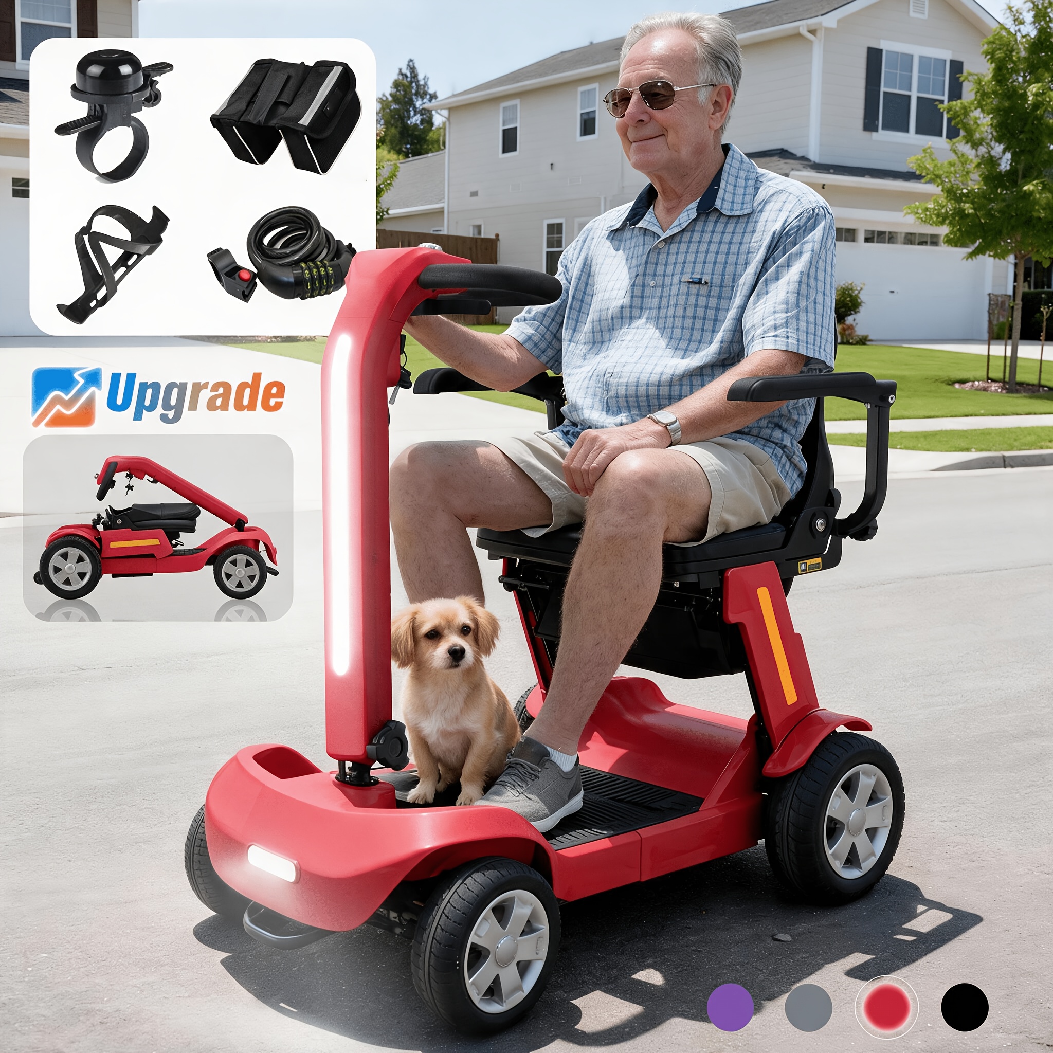 elderly travel companion 4 wheel foldable mobility scooter lightweight portable electric scooter for   with led lights storage bag charger included
