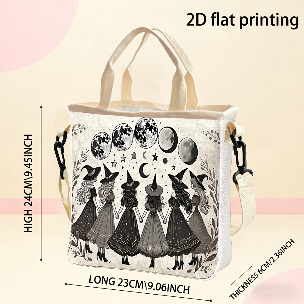 TEMU Sac à main avec impression 2D, motif de sorcière , petit sac de rangement portable, sac à lunch, petit sac, sac de voyage corporel, durable, sac