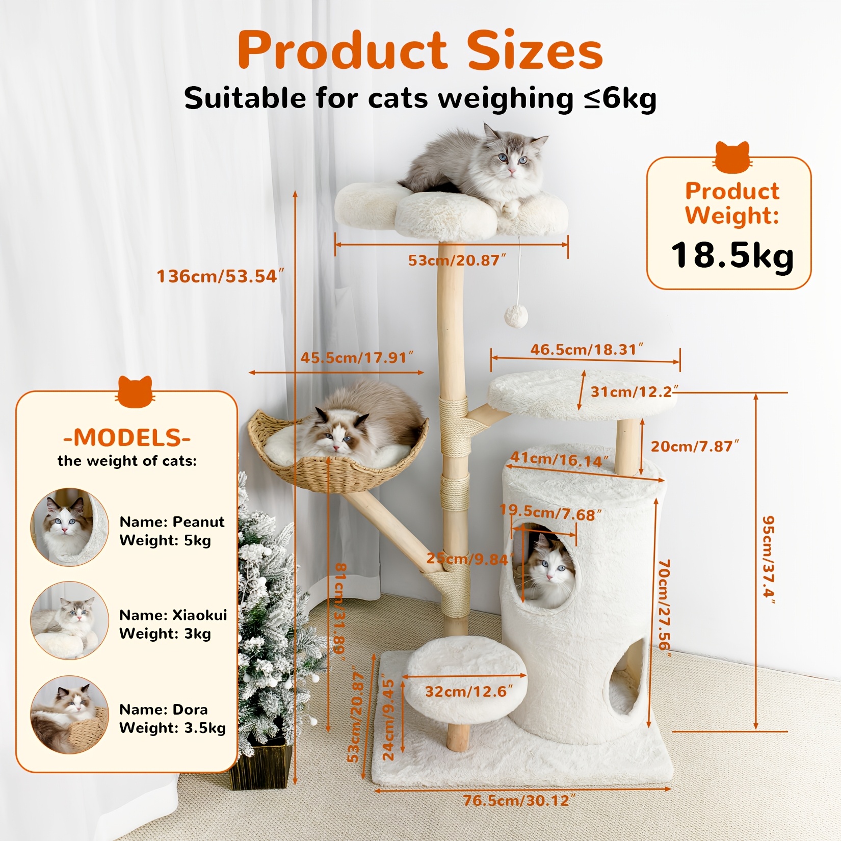 TEMU Cat Climbing Frame, 142cm High, With Scratching Posts, Cat Tree, Cave-style Sleeping Nest And Plush Toys, Cat House, Equipped With 4 Scratching