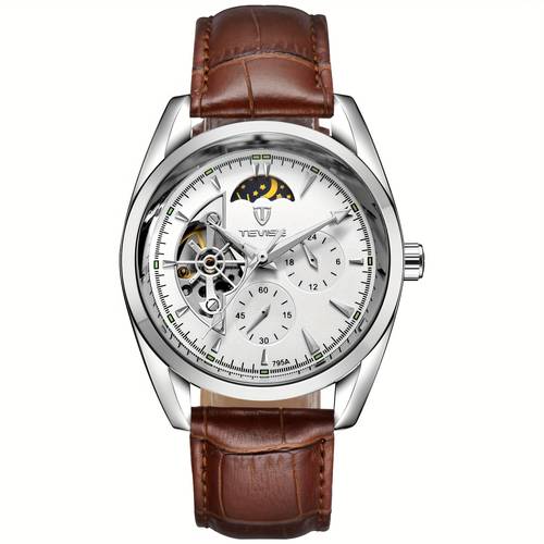automatic mechanical watch with moon phase luminous hands 24 hour casual wristwatch