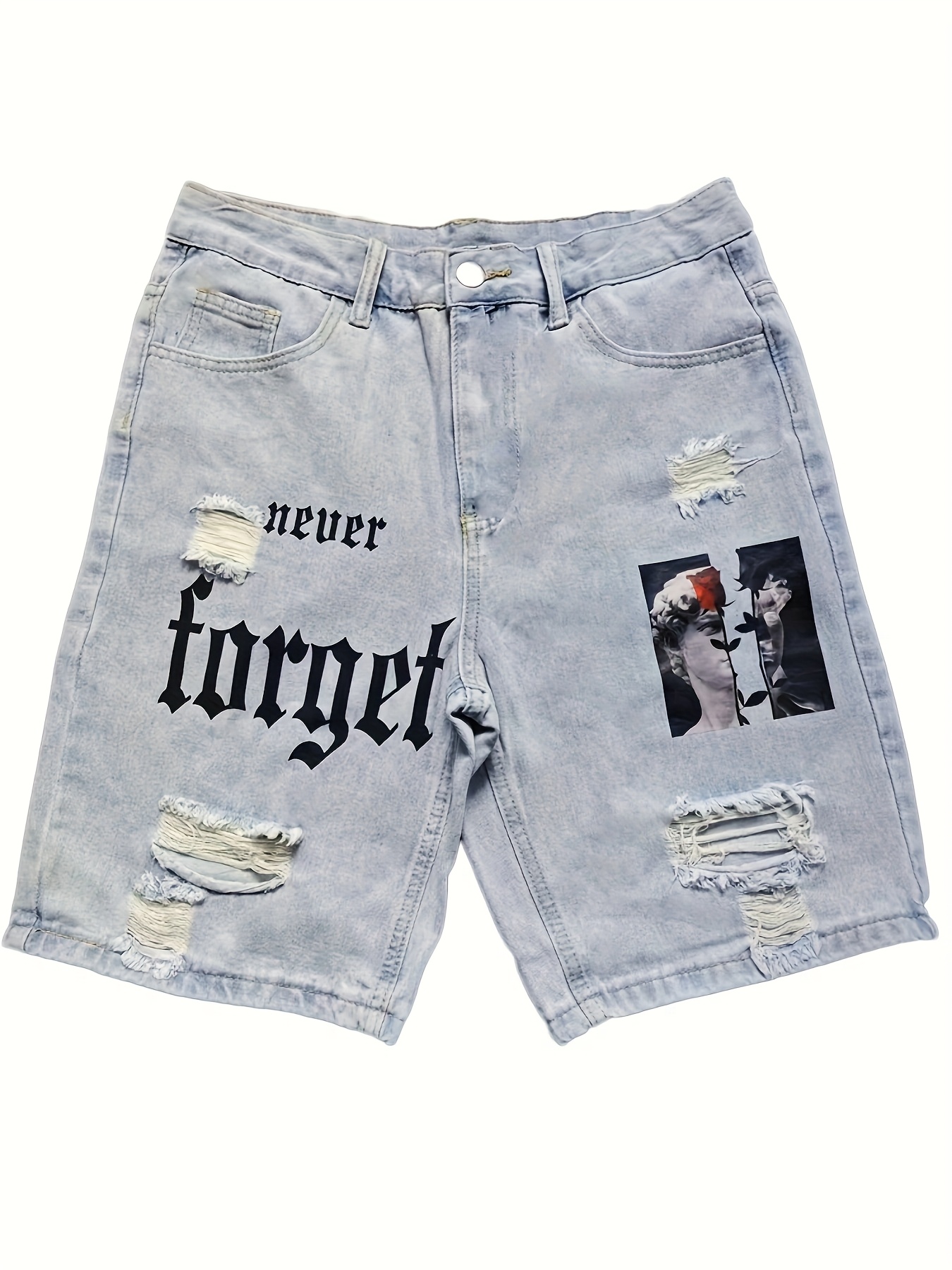 men's loose fit ripped denim shorts summer street style