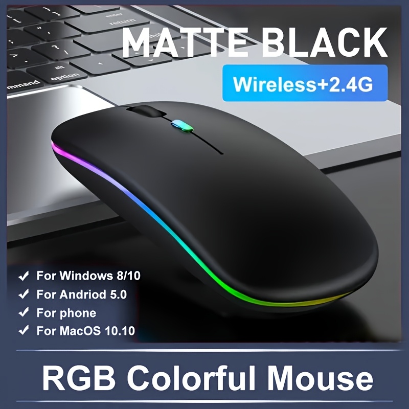 Wireless Portable Office Mute Wireless Mouse for Phone Tablet Laptop Computer Office Entertainment, Rechargeable Wireless 2.4G Dual Mode Mouse, Ergonomic RGB Ultra Thin Wireless Mouse, Type C Charging Interface, 4 Buttons, Compatible with Multiple Sy