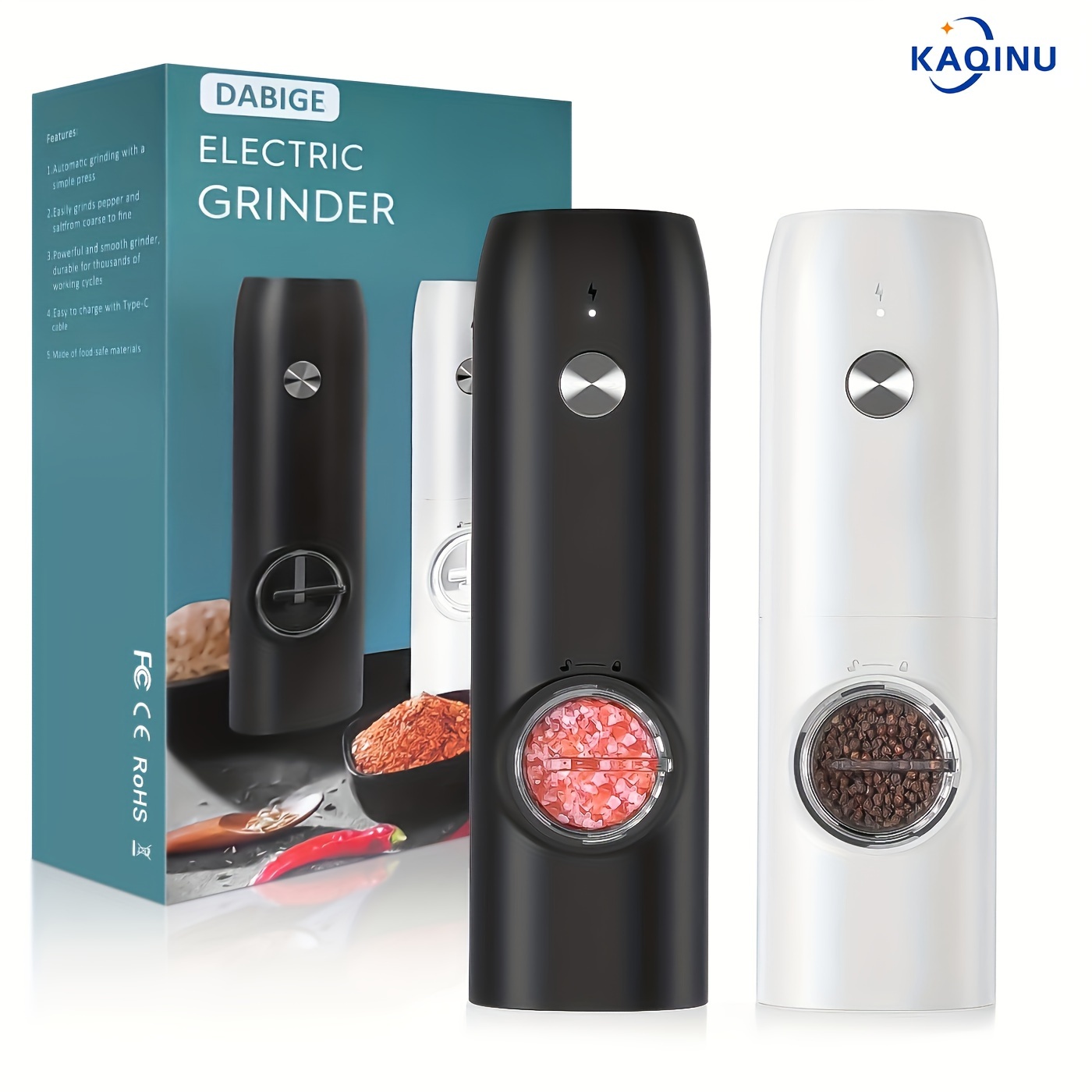 

2pcs/set Electric Salt And Pepper Grinder Set, Usb Rechargeable , Adjustable Coarseness Mill Grinders Shakers Led Light, Automatic Pepper Grinder For Kitchen Gadgets Gifts