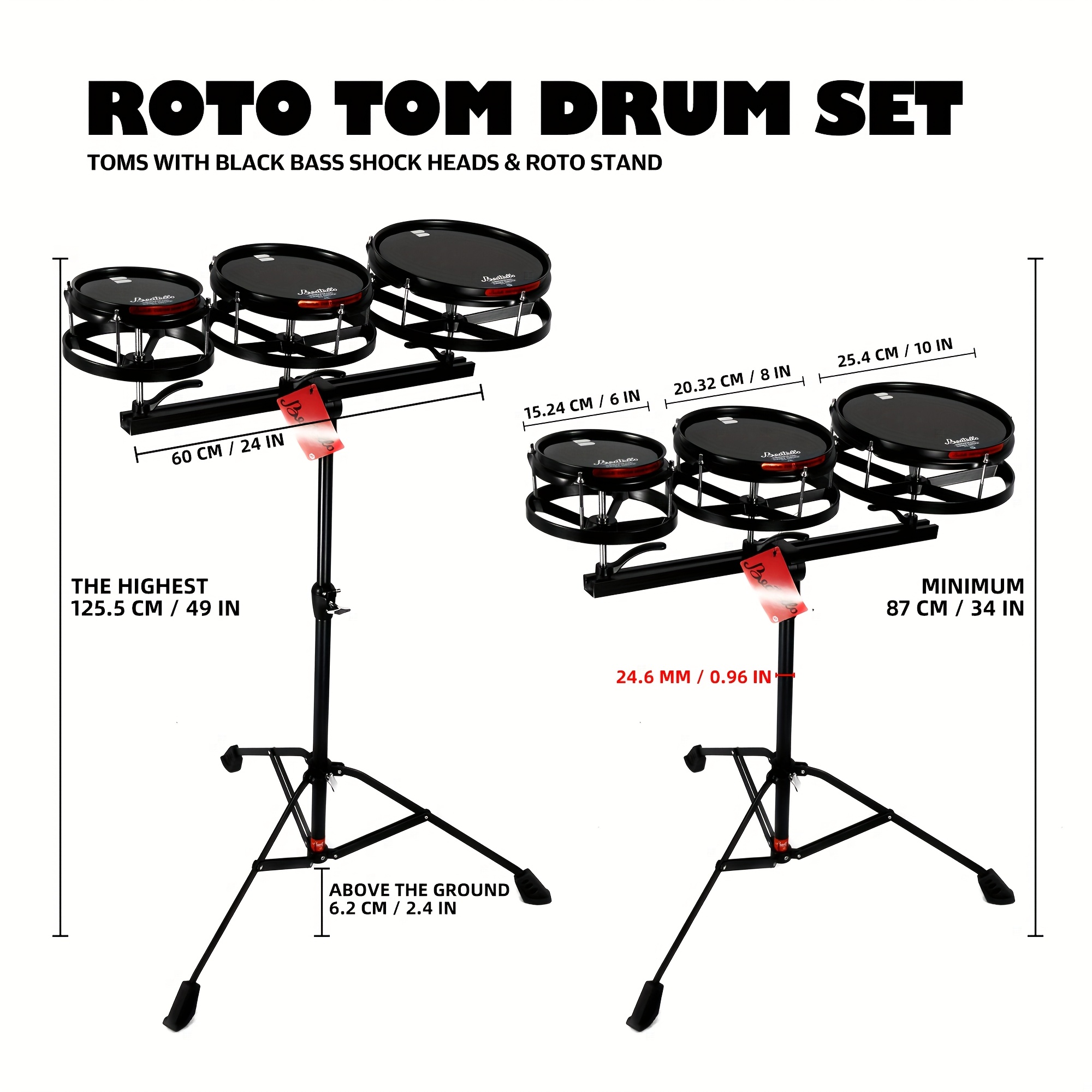 jbk drums   tom drum set   tuning without tools variable pitch diverse timbres quick installation three tom on a   stand adjustable height Product details 5