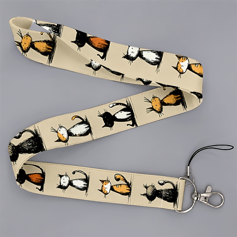 TEMU 2d Flat Suitable For Students, Men And Women, Hand-drawn Cartoon Cat Print Lanyard For Students And Office Workers, For Id Cards And Phones