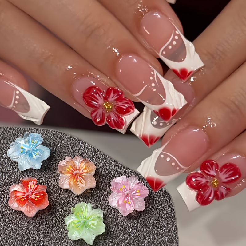 4 Stück 3D Nagelstecker – Metall Mit Harz-Blume & Kristallstein, Bunt, Für DIY-Nageldesign & Maniküre