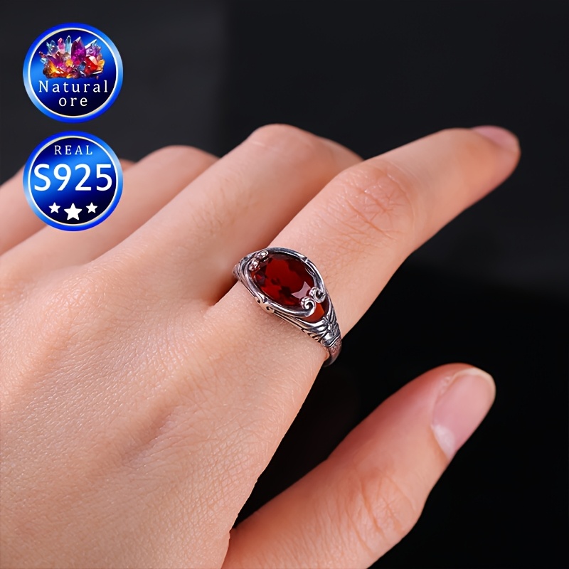 S925 Silver Red Garnet Ring, Gift Boxed