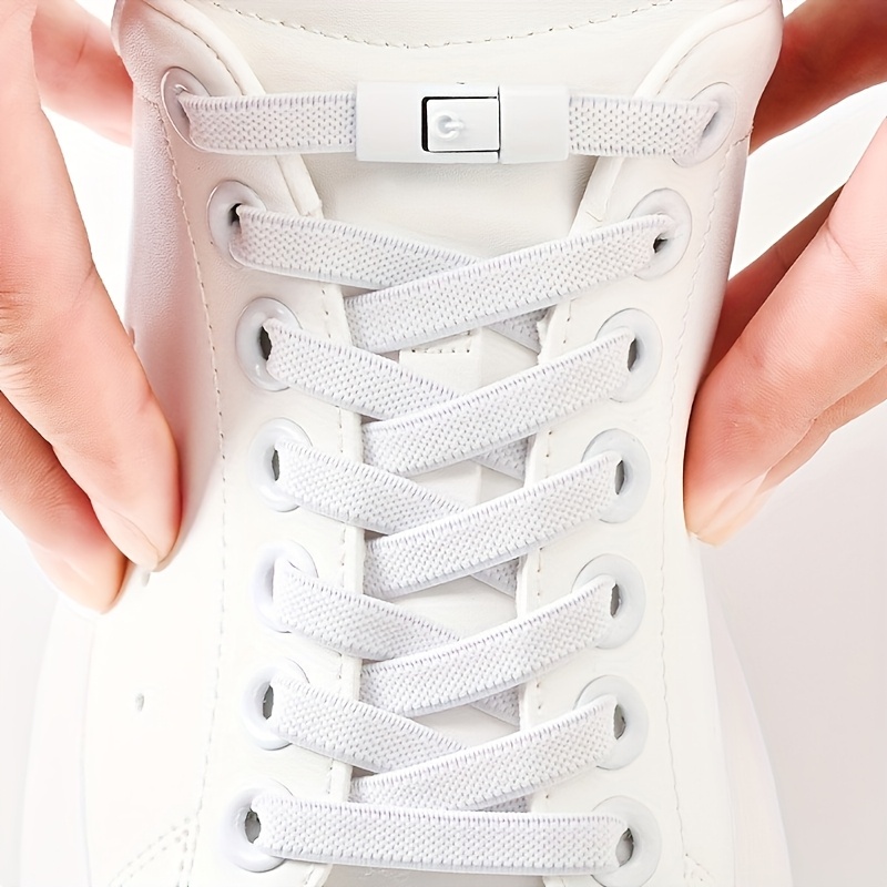 a pair of no tie shoelace set   2 elastic shoelaces and 2 shoelace buckles suitable for sneakers canvas shoes and sneakers