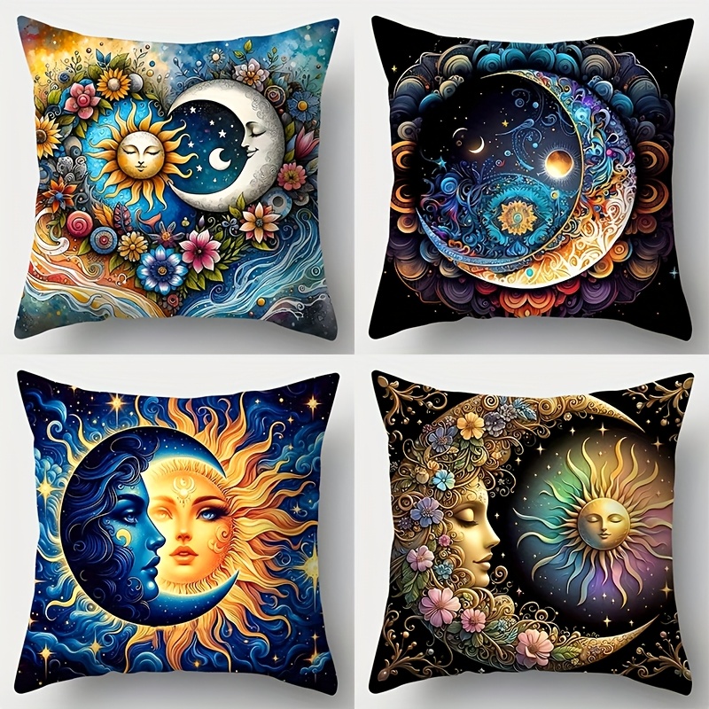 TEMU 4 Sets Of Pillowcases Featuring A Starry , With Vibrant Celestial Bodies, Sun, And Moon , Perfect For Decorating Your Living Room Sofa (double-sided Print, Pillow Inserts Not Included)