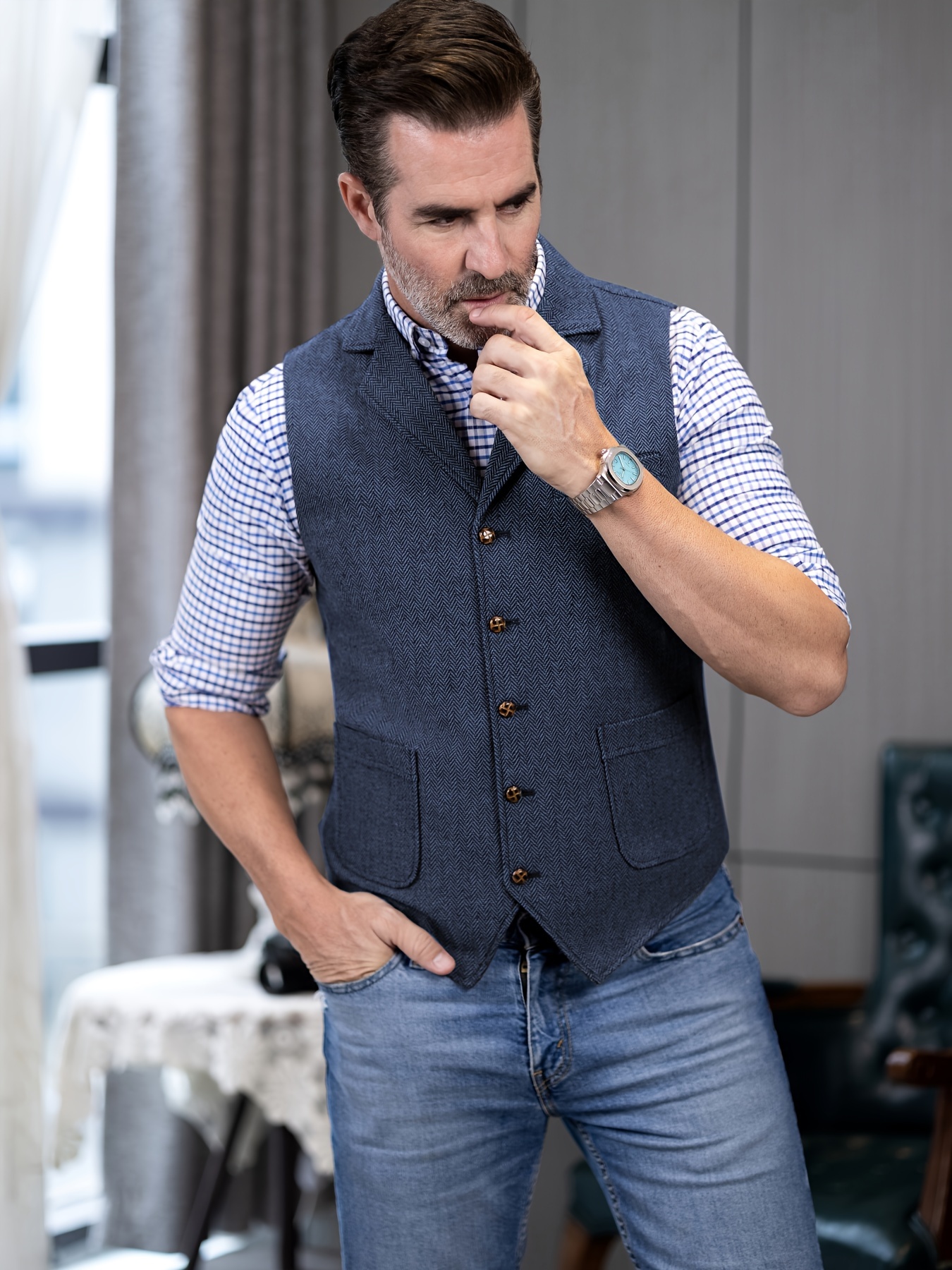 mens woolen vest in large size herringbone pattern suitable Temu