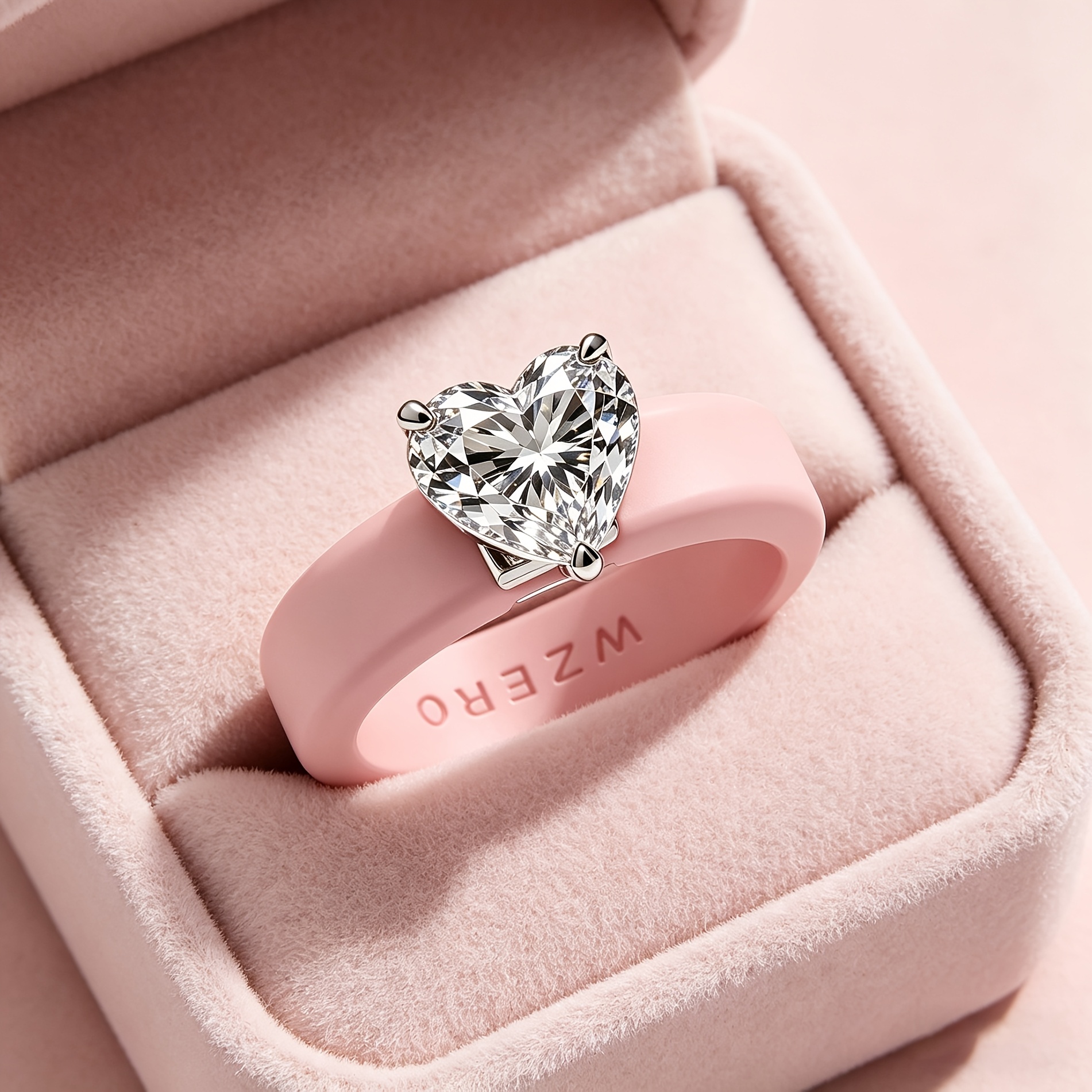 Pink Silicone Ring with Heart-Shaped 3A Zirconia, Daily Wear