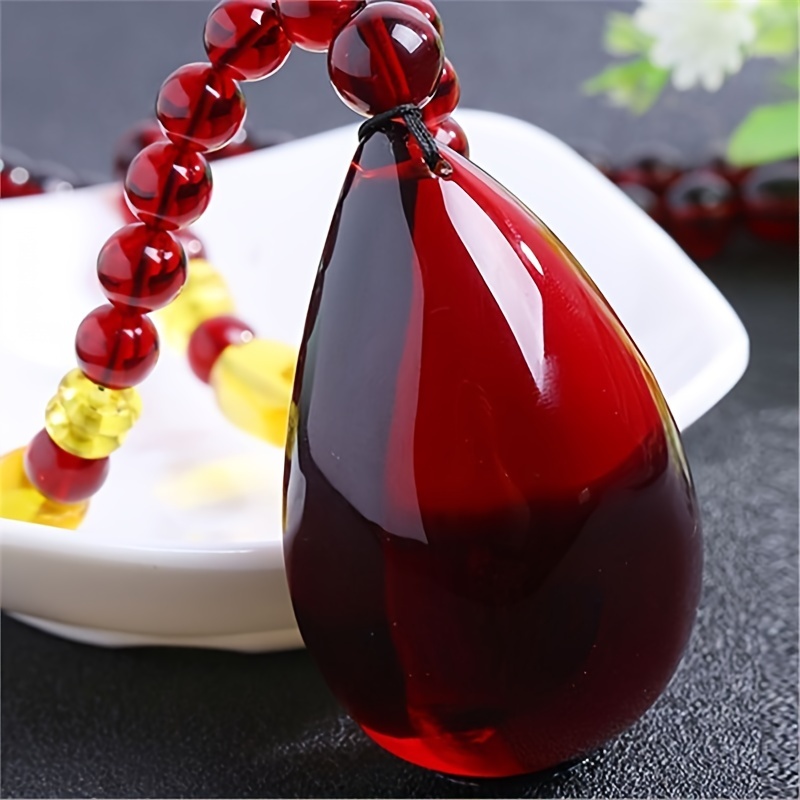

1pc Elegant Drop Shaped Resin Pendant Beaded Rope Necklace, Suitable For Men And Women