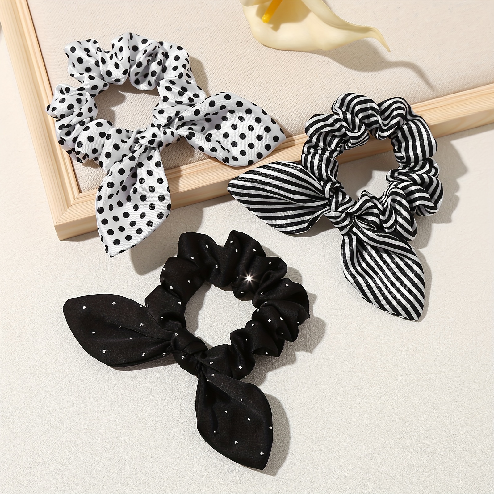 

3pcs Elegant Bowknot Decorative Hair Loops Large Hair Ties Ponytail Holders For Women And Daily Use