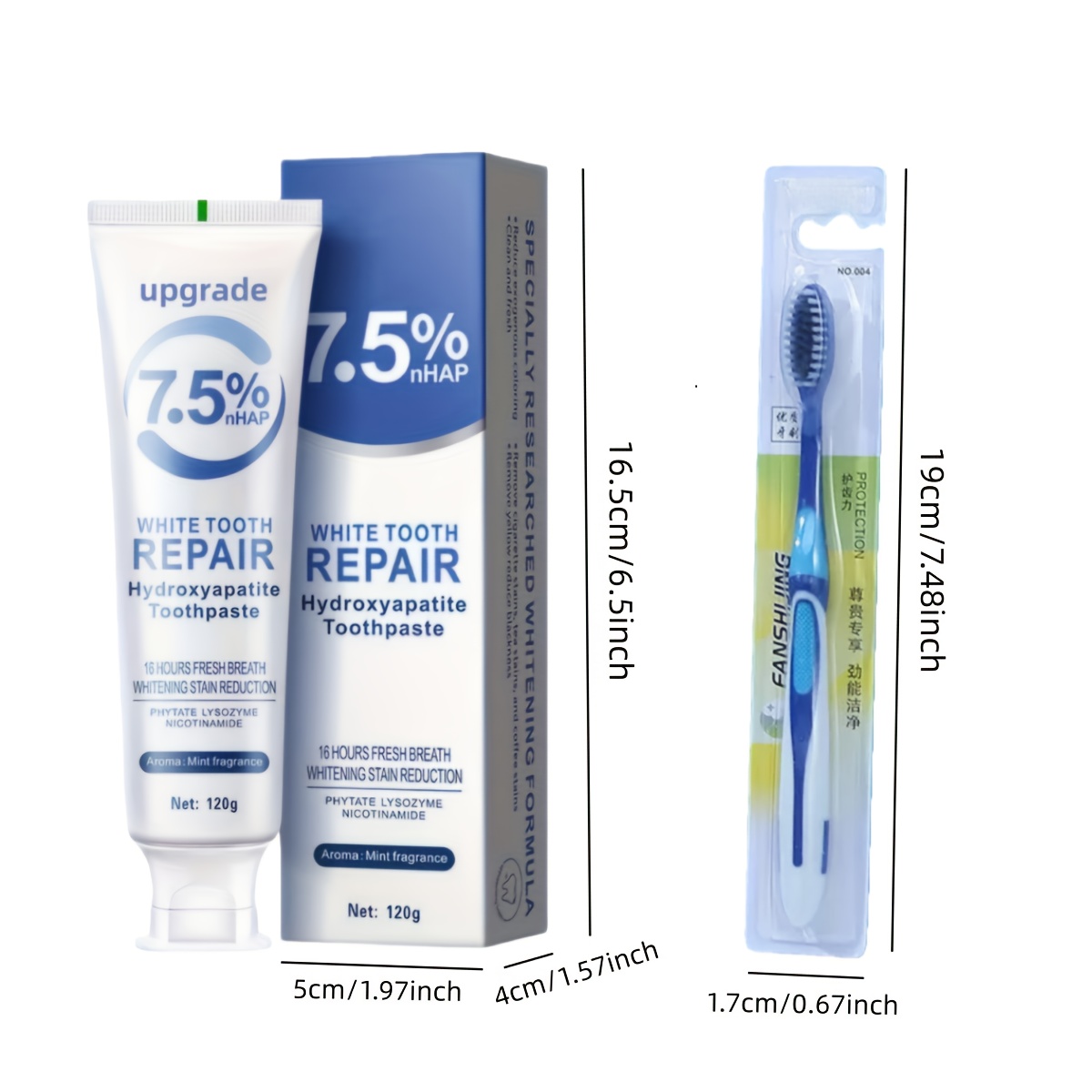 3-Piece 7.5% Nano Hydroxyapatite Toothpaste Set with Toothbrush