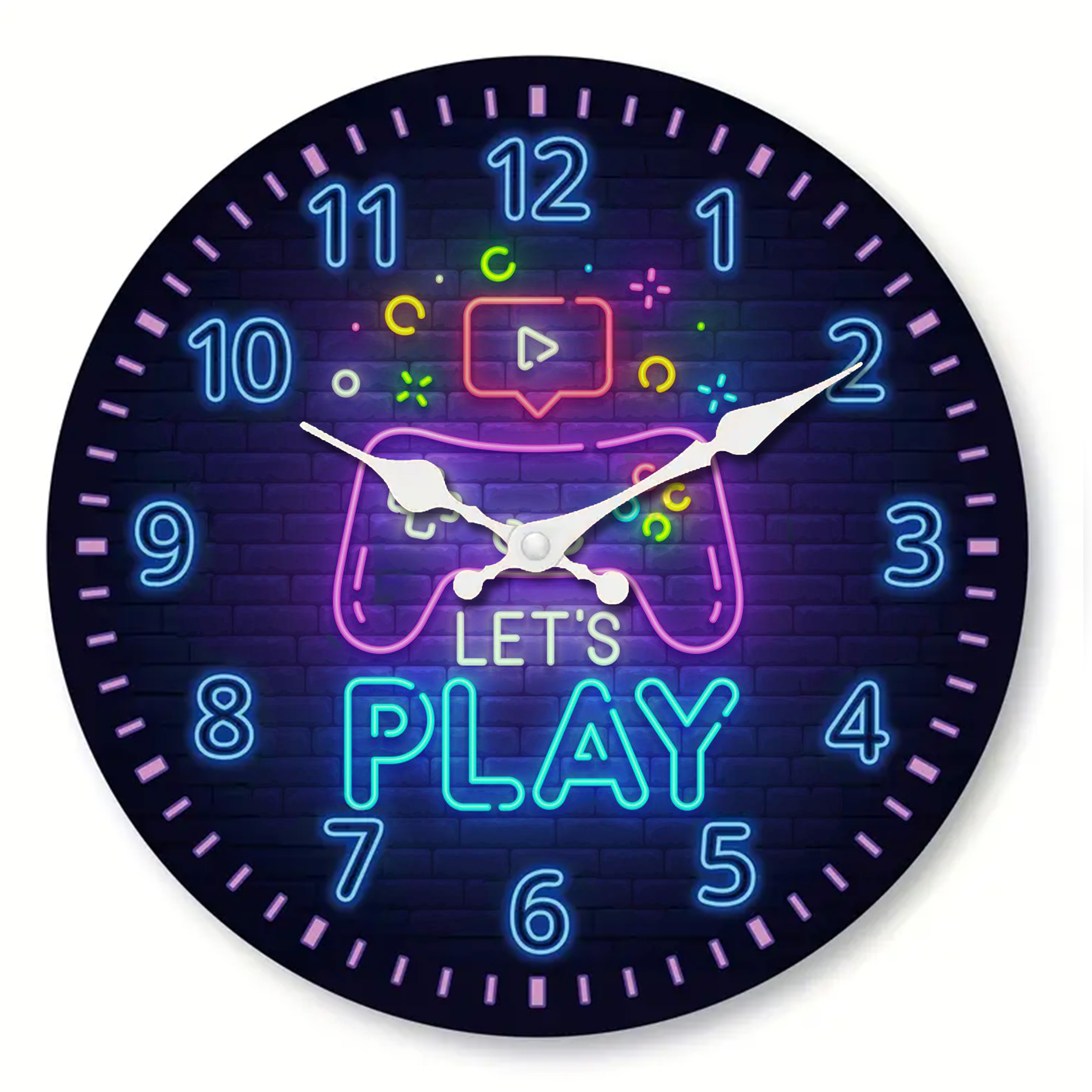 

1pc Video Game Theme Silent Wall Clock - Round Wooden Digital Display, Ideal For Bedroom, Living Room, Bar Decor, Gift, Bedroom Wall Clock | Gaming Theme Decor | Silent