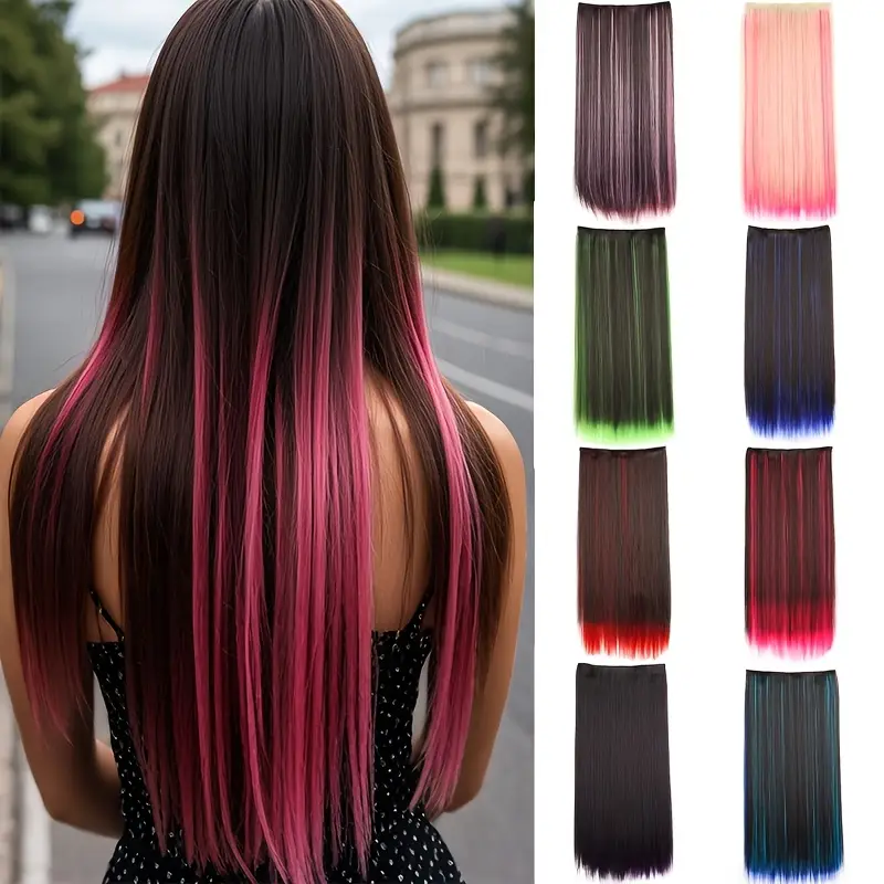 1pc vibrant clip in hair extensions with 5 clips long straight heat resistant synthetic fiber hairpiece for women adds volume length for hair extensions for women versatile hairpiece heatresistant hair details 2