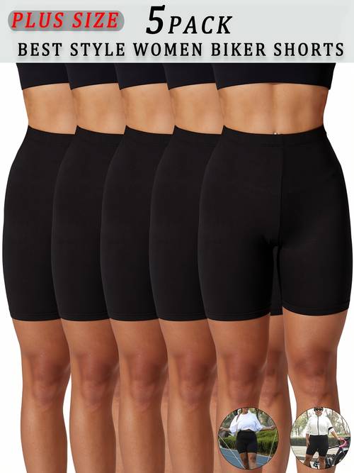 5 pack womens plus size high biker shorts full coverage non sheer workout shorts with 6 inseam athletic pants for running machine washable 5 pack bulk no see through