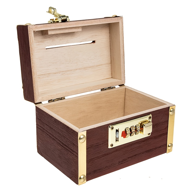 

Vintage Wooden Money Box With Combination Lock - Elegant Grain Storage Chest With Golden- Metal Clasp, Ideal For Home Decor And Gift (christmas/valentine's Day), Gift Box