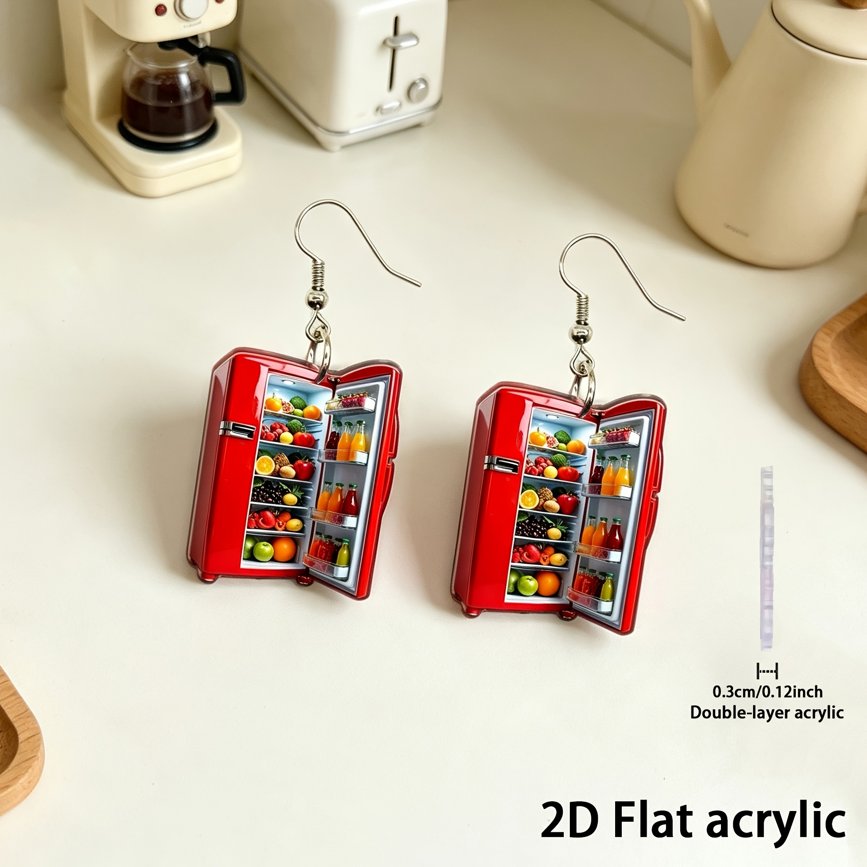 Mini Red Fridge Acrylic Dangle Earrings, Cute Design