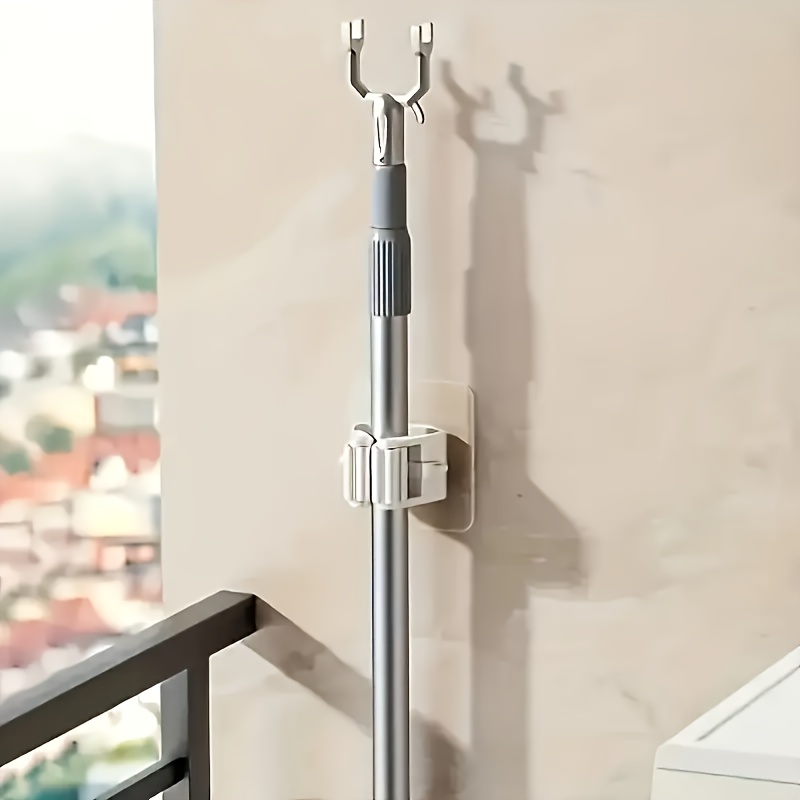 6pcs Easy to Install 6pcs Modern Heavy-Duty Plastic Wall-Mount Mop & Broom Holders, Space-Saving Storage Hangers for Bathroom & Kitchen, Utility Hooks