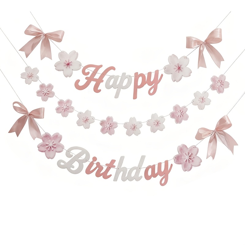 Floral Theme Banner Flag Bow Birthday Party Decoration Letter Banner Background Decoration Supplies