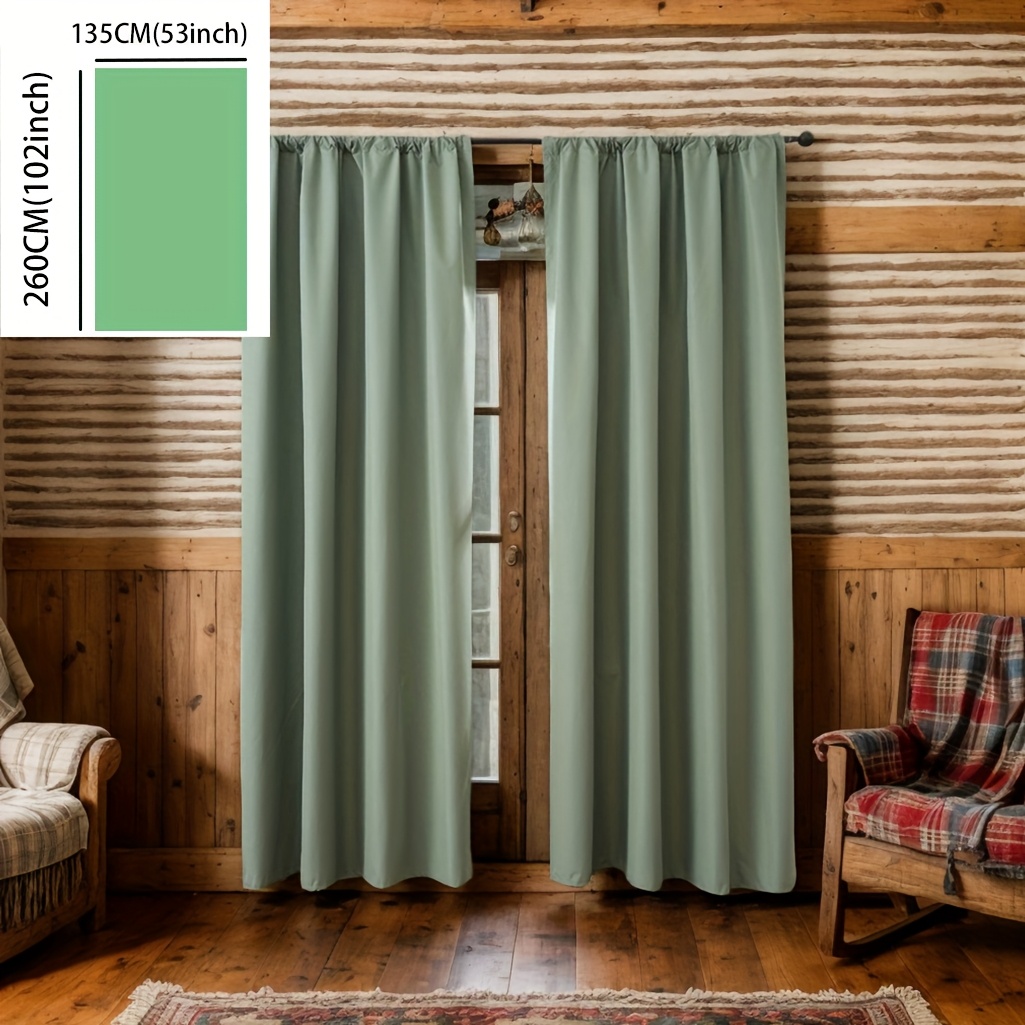 Image of 2pcs Green White Laminated Blackout Solid Color Living Room Bedroom Rod Pocket Valance Curtains