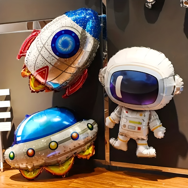 set of 3 large self sealing balloons featuring an astronaut a rocket and a ufo   birthday celebrations and space themed decorations