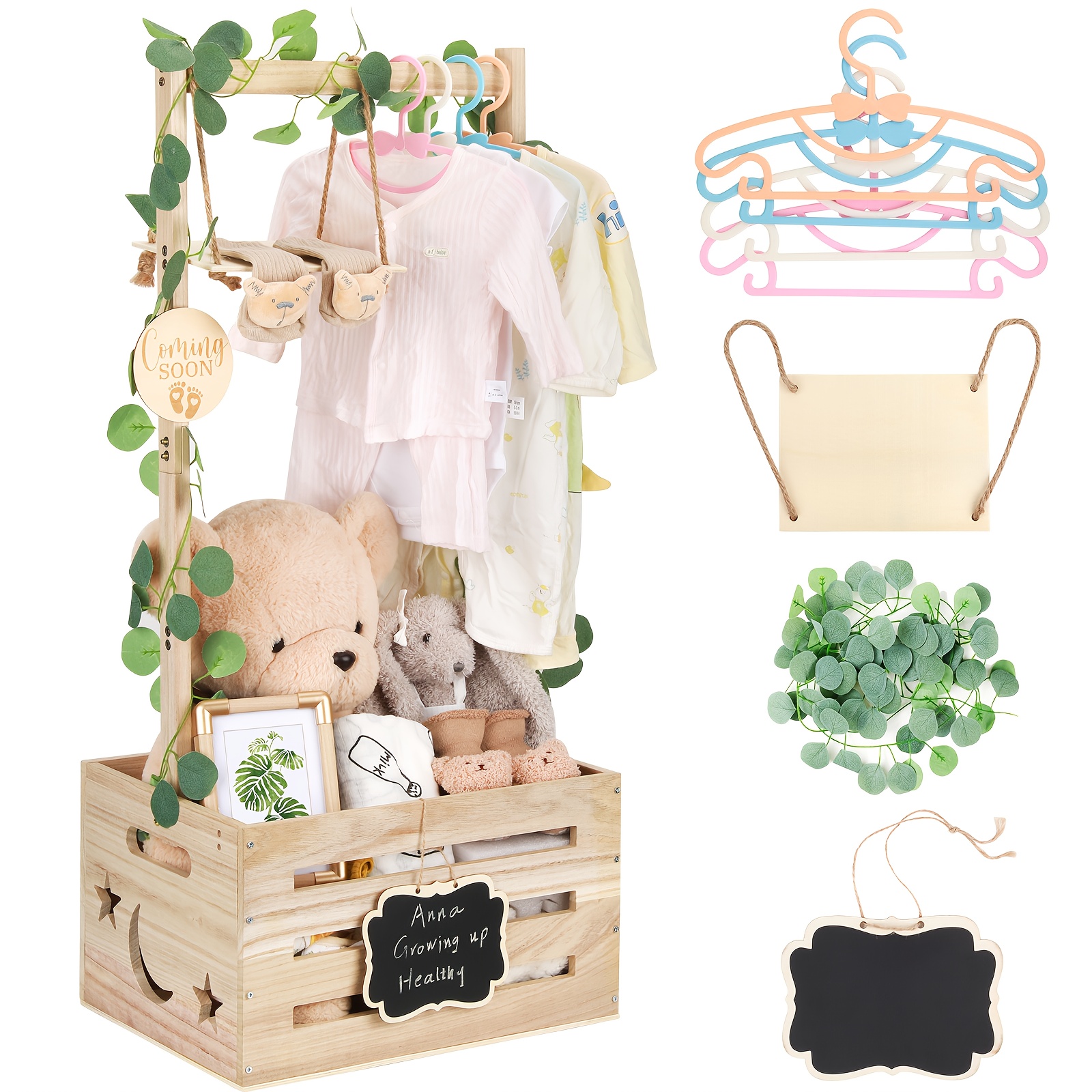 TEMU Wooden Shower With Handle, Capacity Baskets For Shower, 4 In 1 Wooden Crate Easy Assembly For Pregnancy New Parent (baskets)