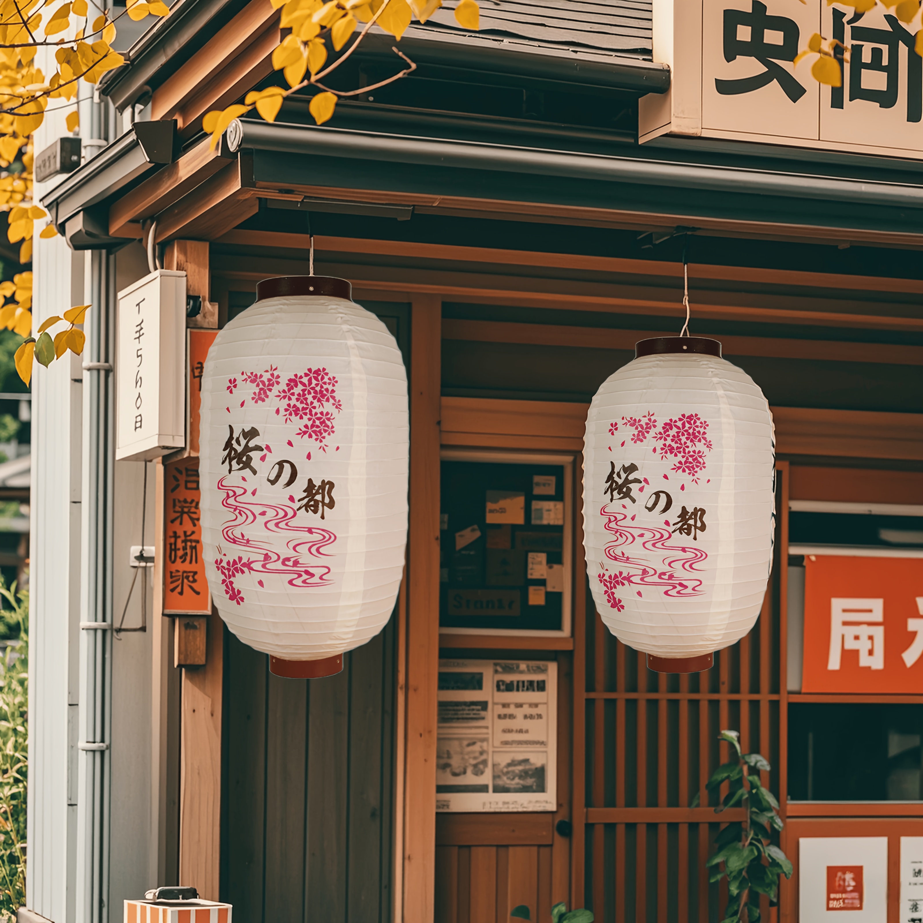 Traditionelle Japanische Seidenlaterne – Hängelaterne Mit Kirschblüten Für Innen & Außen