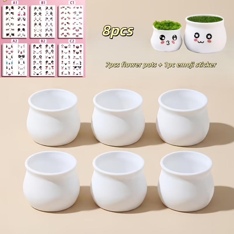 TEMU 8pcs (7pcs Pots And 1pc Random Sticker) Bohemian Style Round Plastic Planters, Suitable For Succulents And - Lightweight Irregular Shape