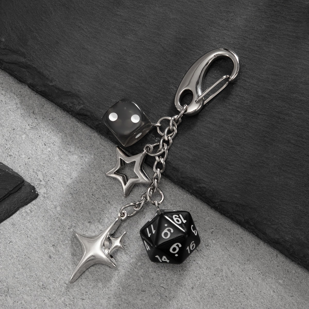 TEMU 1pc Silvery Star Pendant Keychain, Y2k Cool Aesthetic Backpack Charm, Suitable For Daily Bag Decoration, Street Style Matching And Youth , Fun