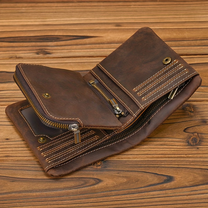 Handmade Vintage Vertical Zipper Wallet, Unisex Minimalist Coin Purse
