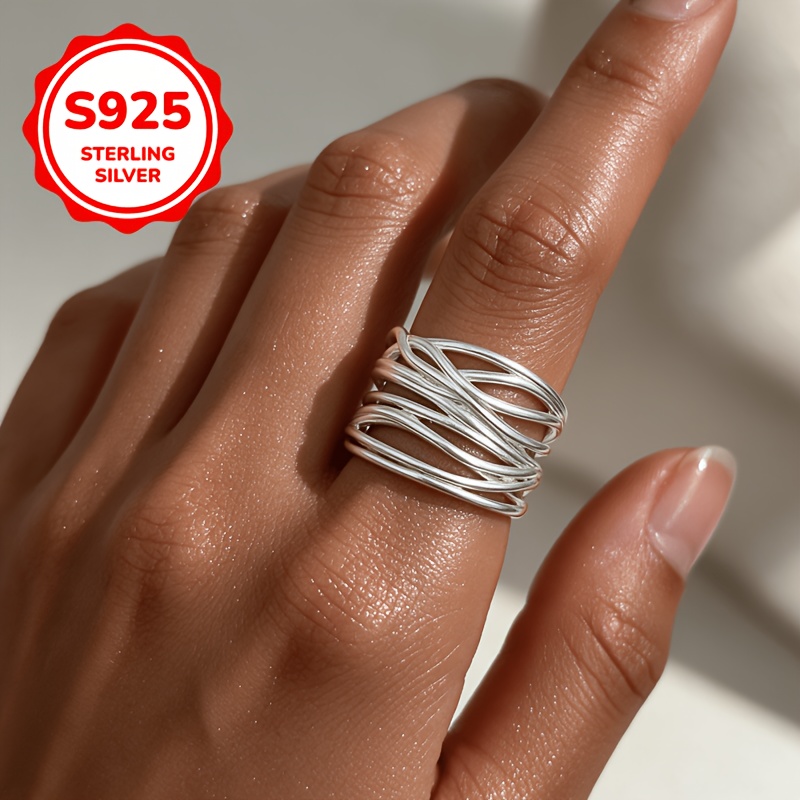 925 Silver Hypoallergenic Open Adjustable Irregular Line Ring