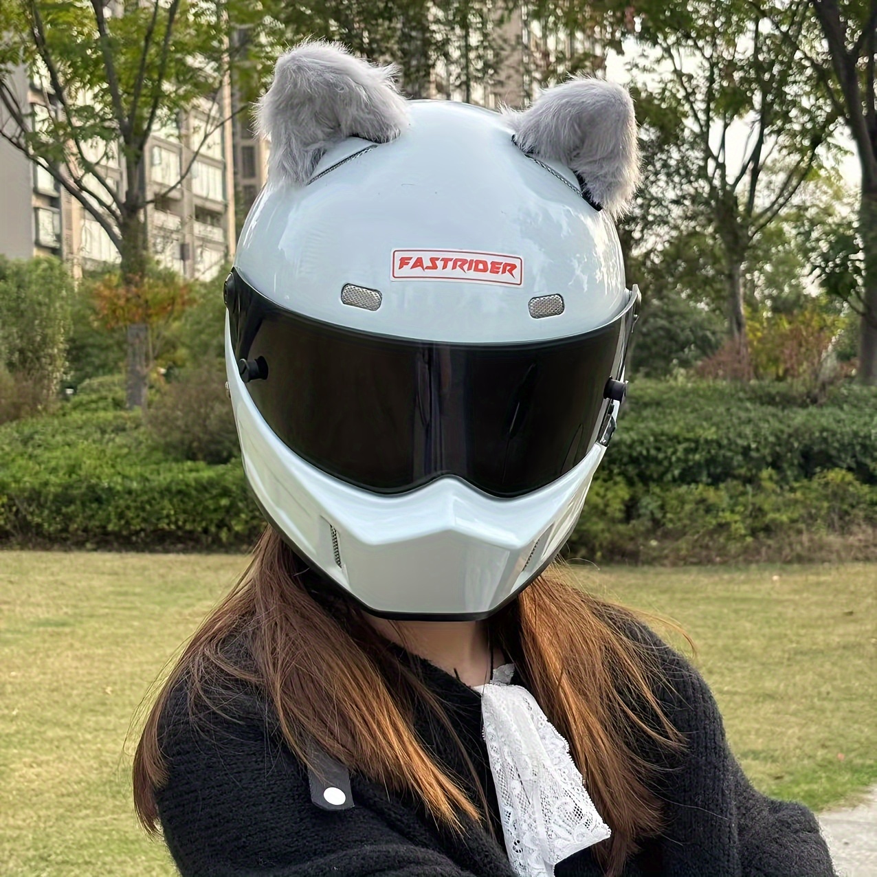 

1pc Unisex Adult Cat Ears Motorcycle Helmet Accessory, Removable Plush Ears, Polyester Bike Helmet Decoration - Fits Most Riding Helmets (helmet Not Included)