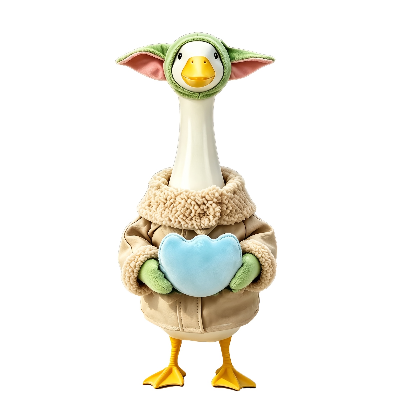 TEMU Ensemble de costume d' d'Halloween pour oie de porche 23 pouces, manteau , oreilles roses, chapeau d', coussin cœur bleu pour statue d'oie de