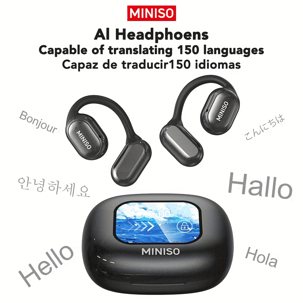 E-shop MINISO X30 KI Offene-Ohr-Übersetzungskopfhörer | 135 Sprachen, Touchscreen, Lange Akkulaufzeit, Hochwertiger Klang, Integriertes Mikrofon,