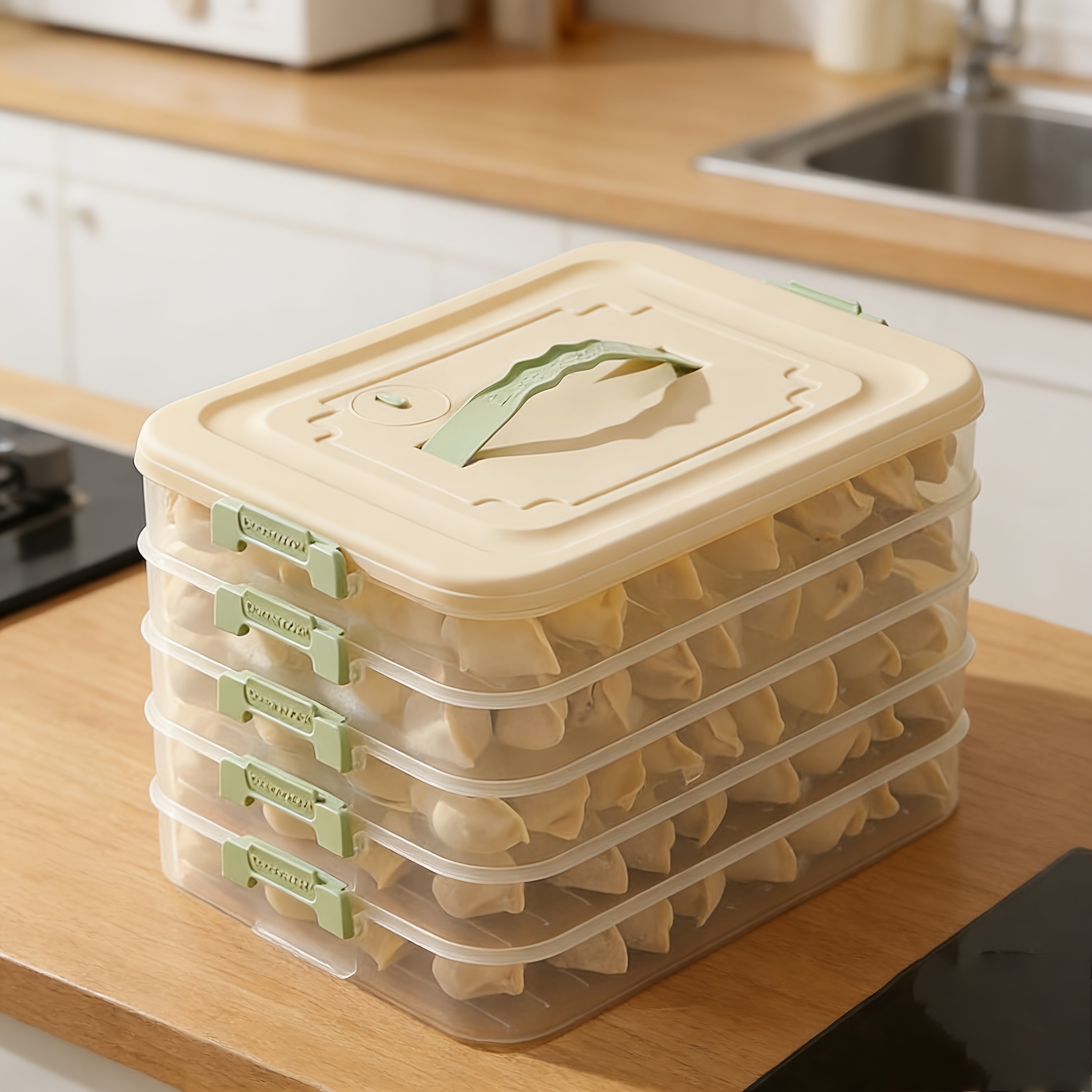 TEMU 5-lagige stapelbare PP-Lebensmittel-Aufbewahrungsbehälter - Transparente Knödel- und Fleisch-Aufbewahrungsbox, Kühlgerät-Küchen-Aufbewahrungsbox