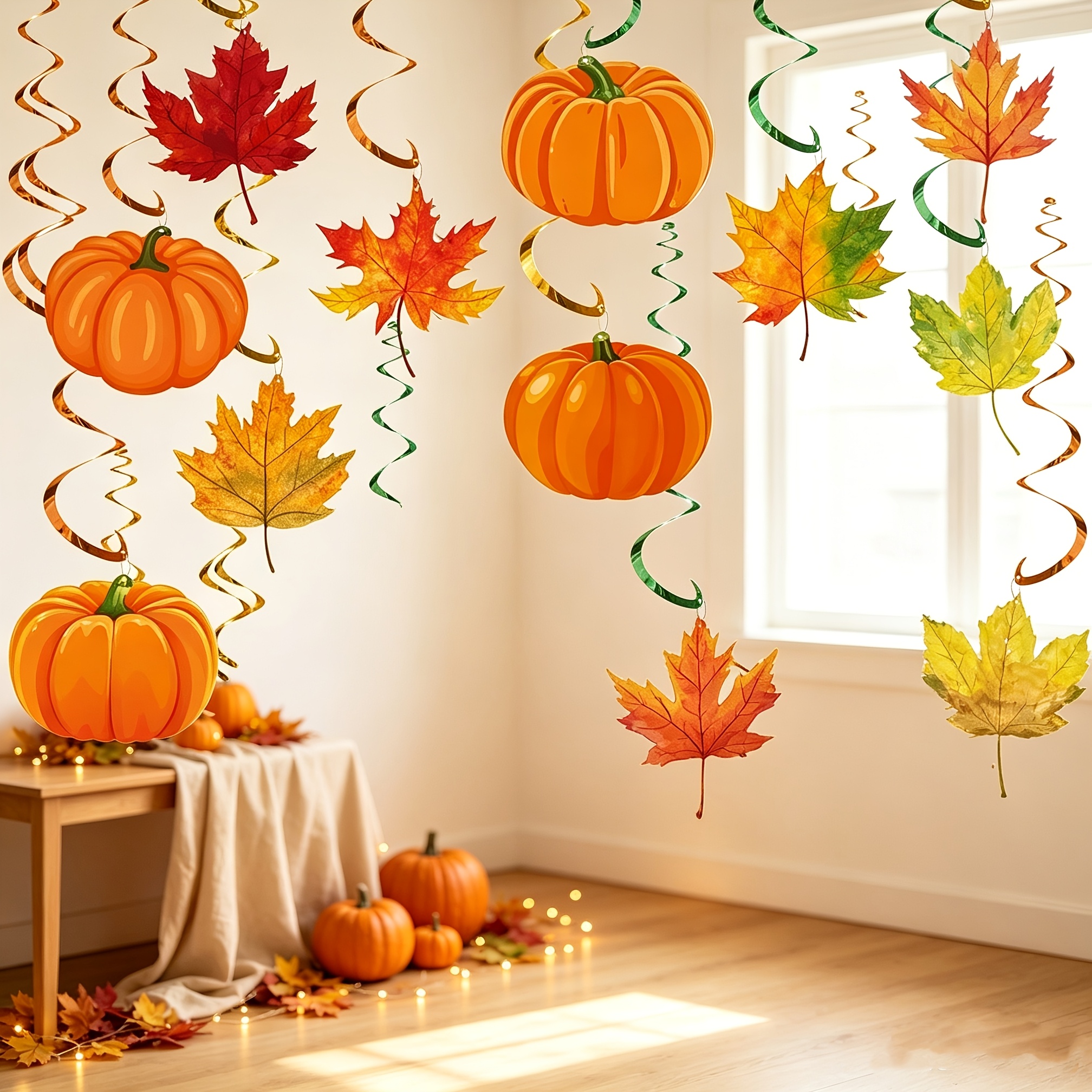 TEMU 12 pz Decorazioni Autunnali a Spirale da Appendere con Zucca e Foglia d'Acero, a Soffitto Autunnali per Feste del Ringraziamento, a Spirale