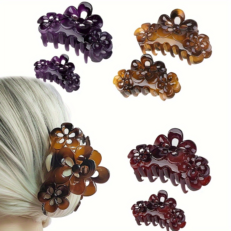 

Vintage Flower Hair Set For Women - 2pcs Plastic Elegant Floral Hair Clips, Large Fashion Hair Accessories For Styling, Suitable For , Valentine's Day Gift ( 14+)