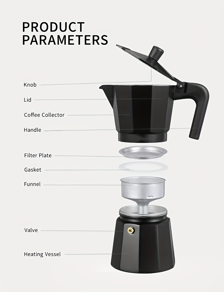 Percolador de café de 3/6/9 tazas - Cocción de café italiano y cubano, fabricante de café griego, construcción metálica duradera, no necesita electricidad, mango y boquilla fáciles de usar, perfecto para uso en casa, oficina o cafetería, bar de café, equipo de oficina para café, acabado metálico elegante, material fácil de limpiar