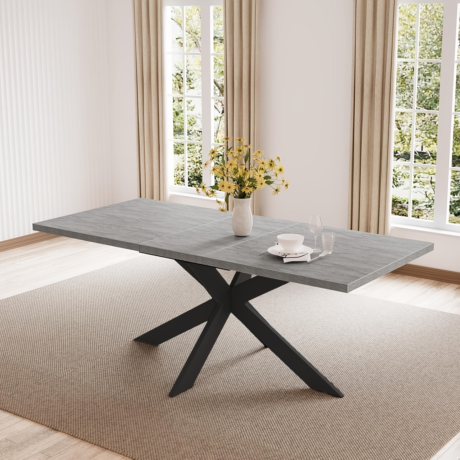Image of Jiexi Modern Dining Table, Can 6-8 People, Expandable 130-170cm Table, Modern Mdf Board Dining Table, Suitable For Dining Room, Kitchen, Living Room, Meeting Room