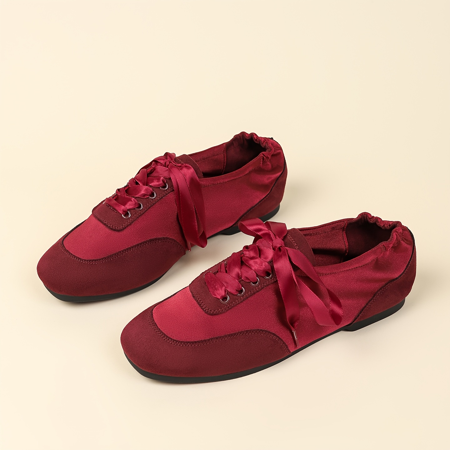 TEMU Ladies' Minimalist Satin Ballet-style Casual Shoes Feature Smooth Satin   Delicate , With A Bow Ribbon Tie, Making Them Comfortable And Textured