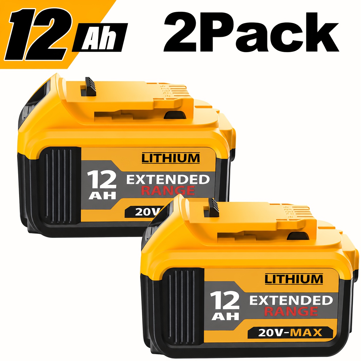 2-Pack 6.0Ah Replacement Battery For Dewalt 20V Max – Compatible With DCB200, DCB205, DCB206, XR Series, DCD/DCF/DCG Tools