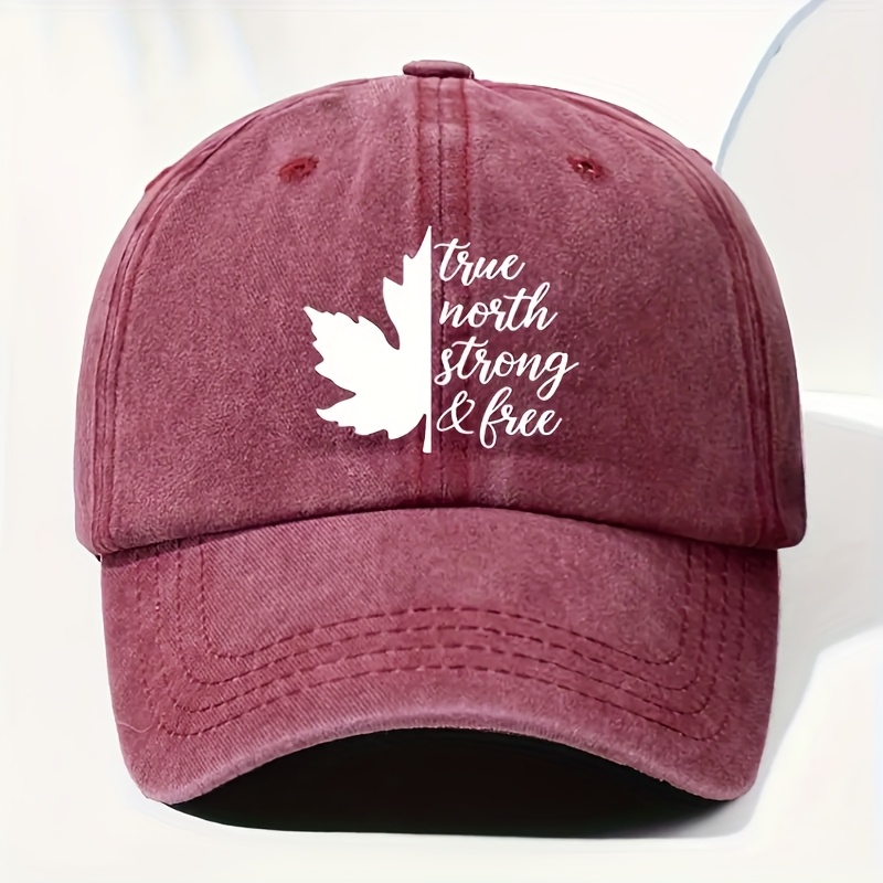 TEMU Unisex Vintage Washed Baseball With Maple Leaf Print - Adjustable Snapback, Lightweight & Breathable, Design For Outdoor Activities & Casual
