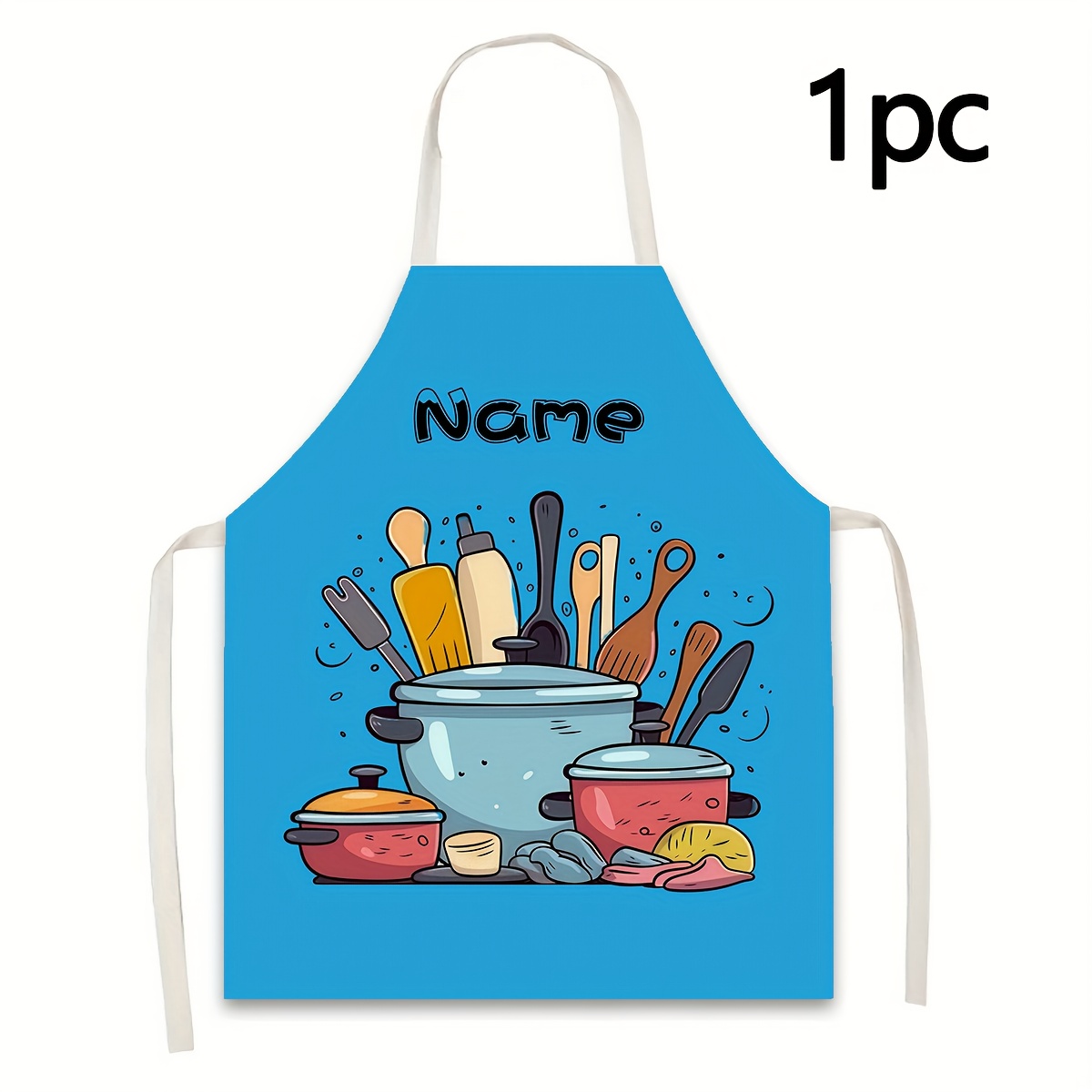 TEMU 1pc Customizable Name Cartoon Kitchenware Printed Apron, Polyester -like Material, Cooking Baking Painting Craft Gardening Apron, Waiter Apron,