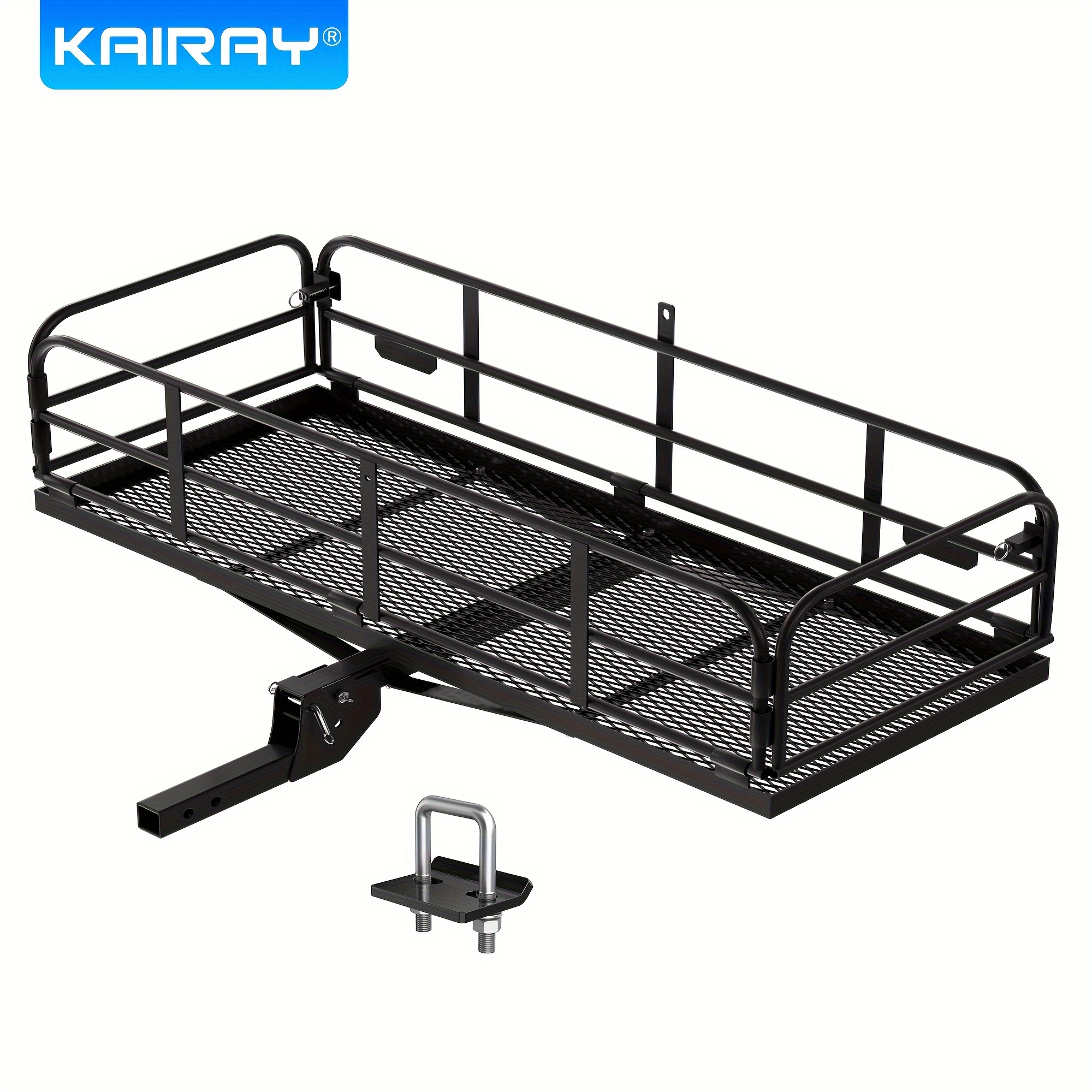 

500 Lbs Heavy Duty Hitch Mount Cargo Carrier 60" X 24" X 14.4" Folding Cargo Rack Rear Luggage Basket Fits 2" Receiver For Car Suv Camping Traveling With Hitch Tightener