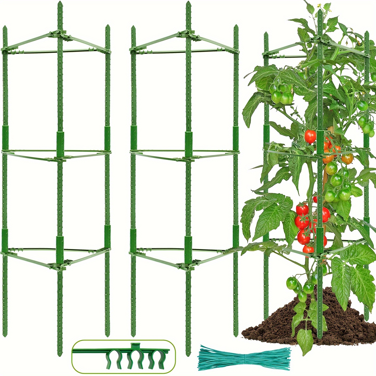 

2/4/6/8 Packs Tomato Cage, Up To 63ln Expandable Tomato Cages For Garden Tomato Plant Stakes With 60 Twist Ties Tall Tomato Cages With Adiustable Snap-on Arms For Vegetables Flowers