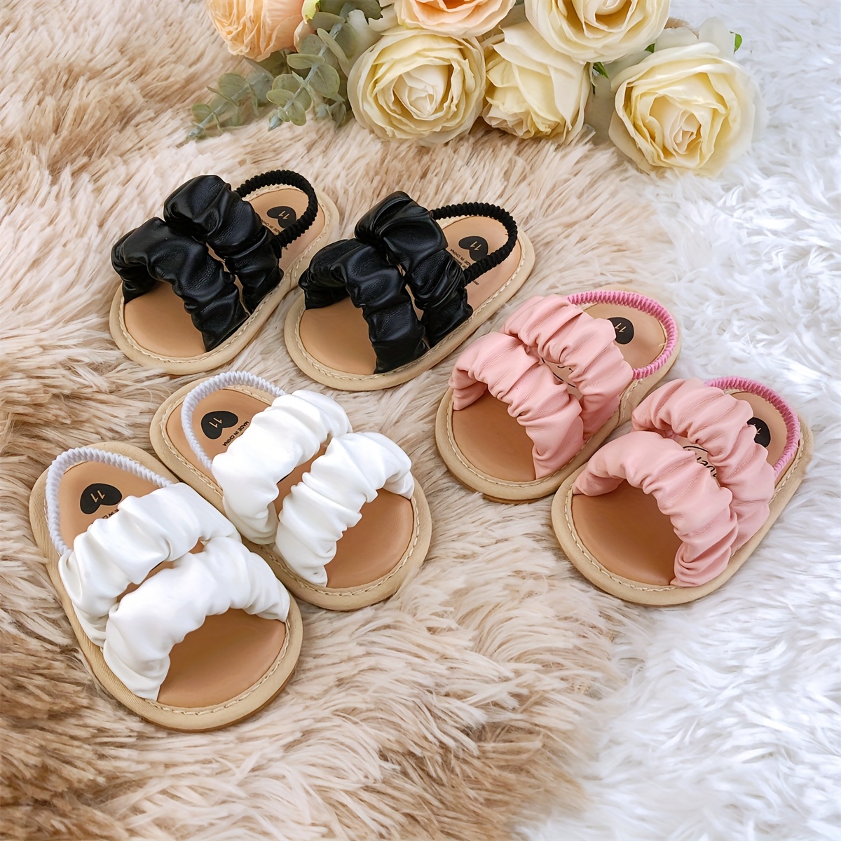 Girl Slippers Infant Fur Sandals Fluffy Baby Slides Brown 0-6 Months