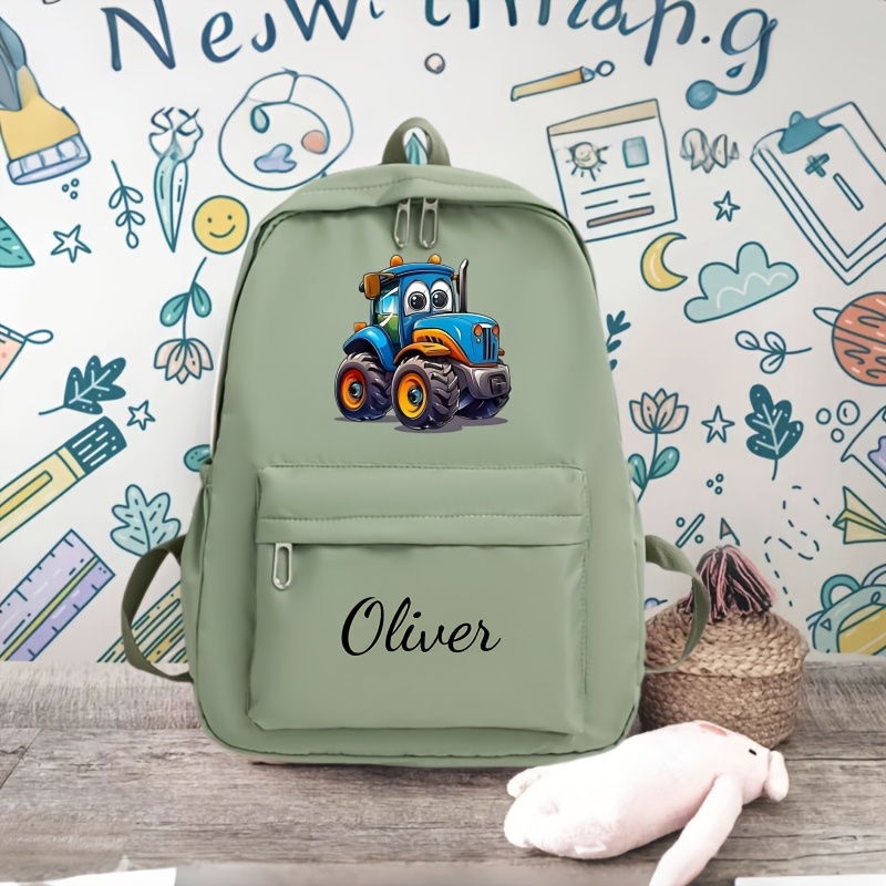 TEMU Cartoon Car Printed Casual Backpack With Customizable Name Or Text, Large Capacity And Multifunctional. In Multiple Colors, Lightweight And