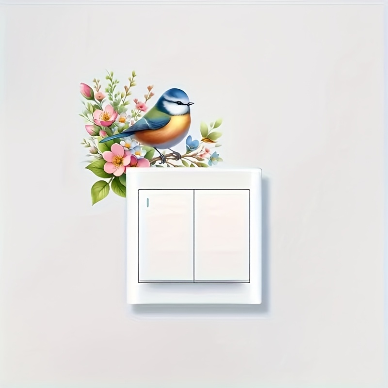 Image of 1pc Of Bird And Flower Switch Sticker, Switch Socket Wall Sticker, Suitable For Decorating Family Rooms, Bedrooms, And Living Rooms